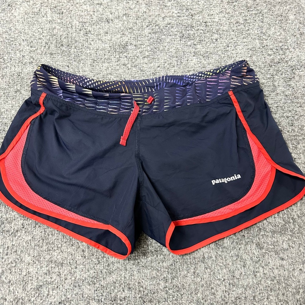 Patagonia Shorts Womens Size S Navy Blue Red Trim Athletic Running Geometric
